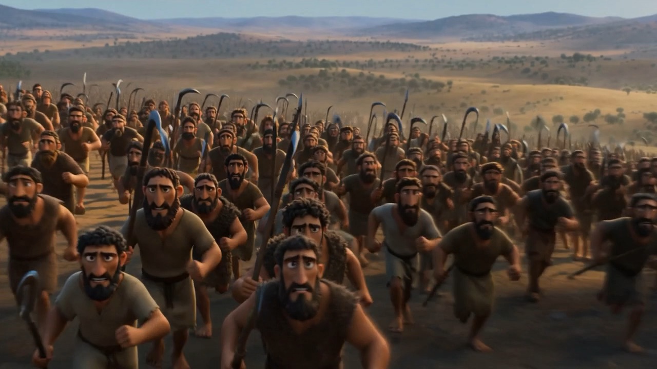 A crowd of ordinary men, no armour among them