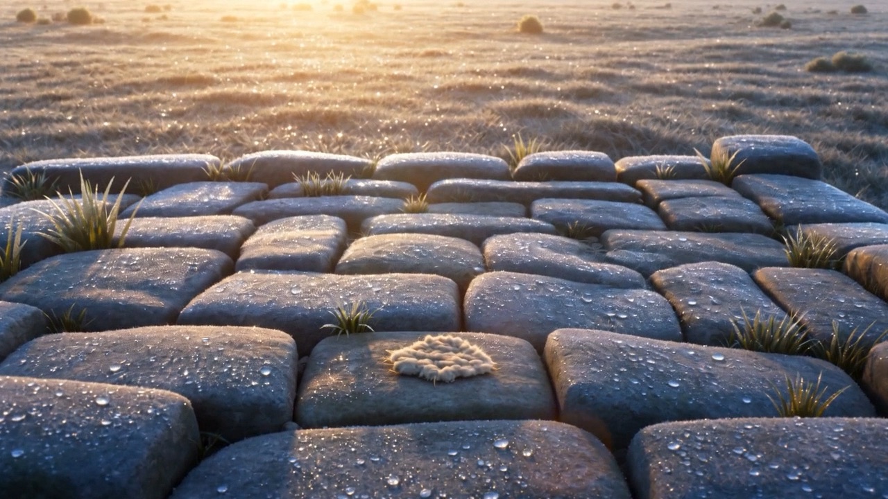 Every stone wet except one dry patch