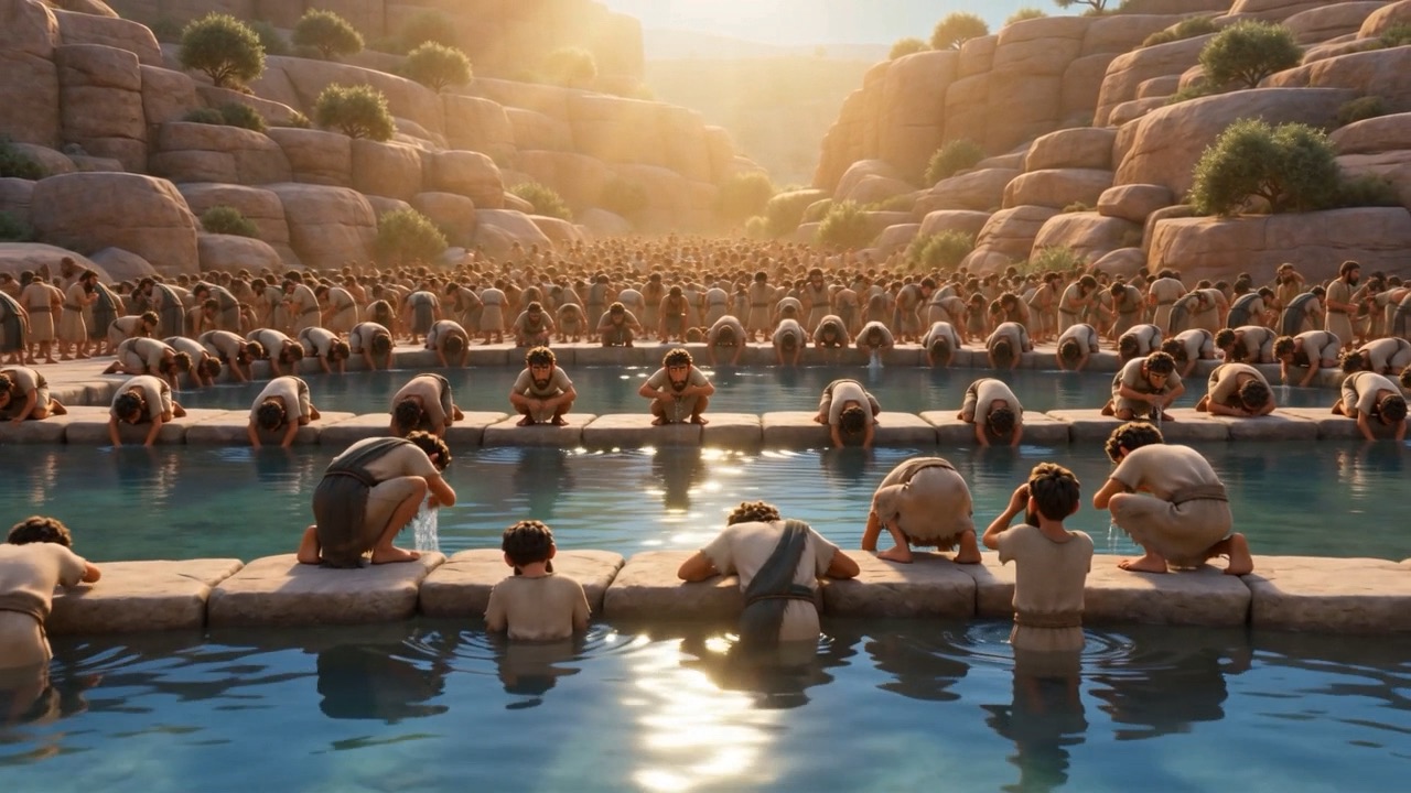 Water, and hundreds of heads down