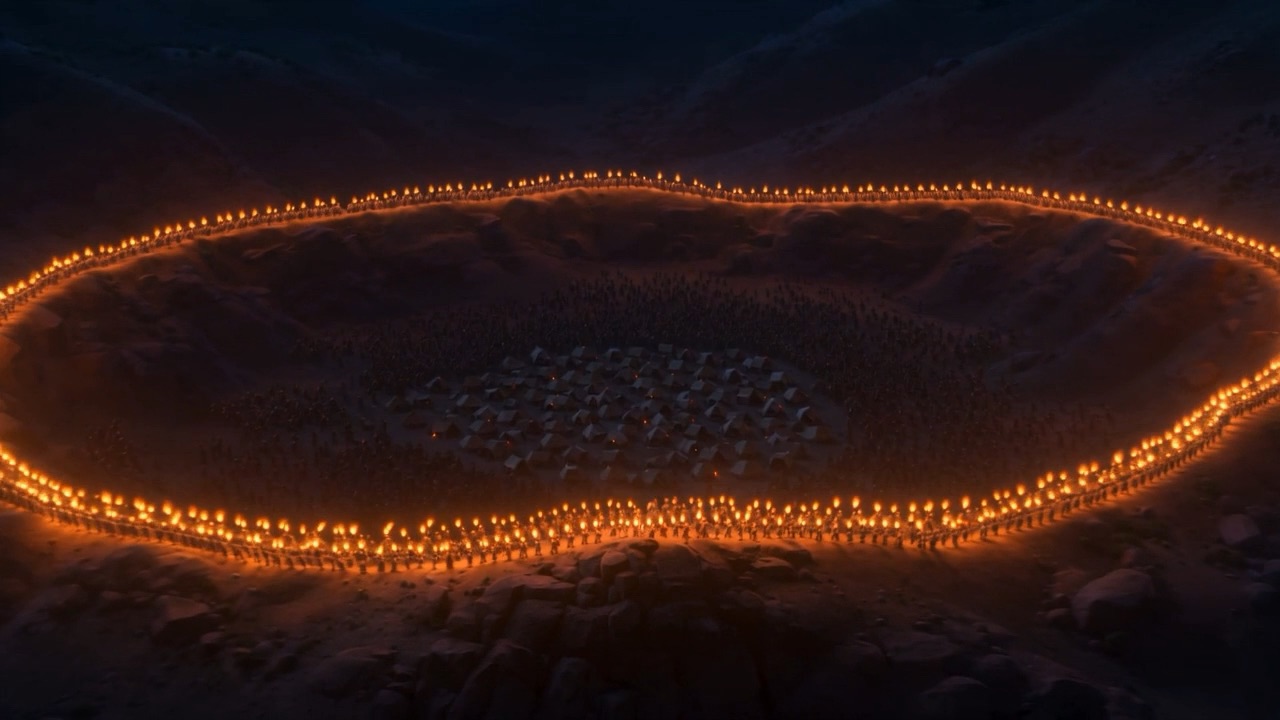 A ring of fire closing around the whole camp