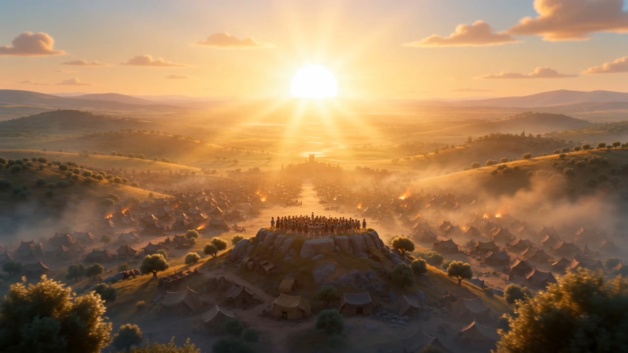 Sunrise on the hills where the army had been