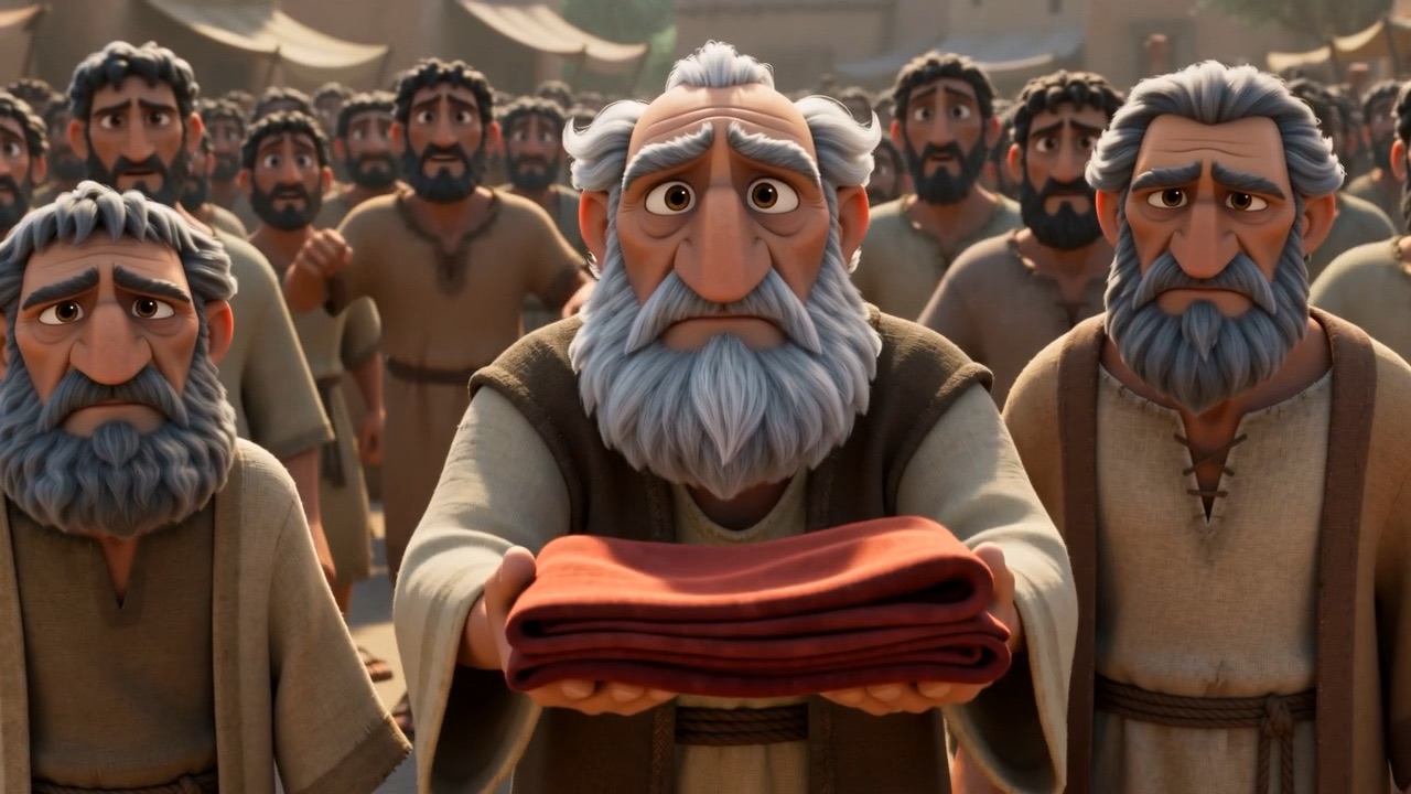 Elders come forward carrying a folded red robe