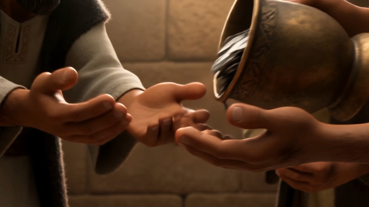 Silver tipped from a jar into an open hand
