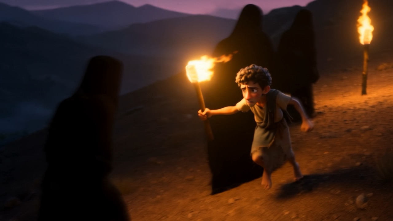 He runs past the last of them and out of the light