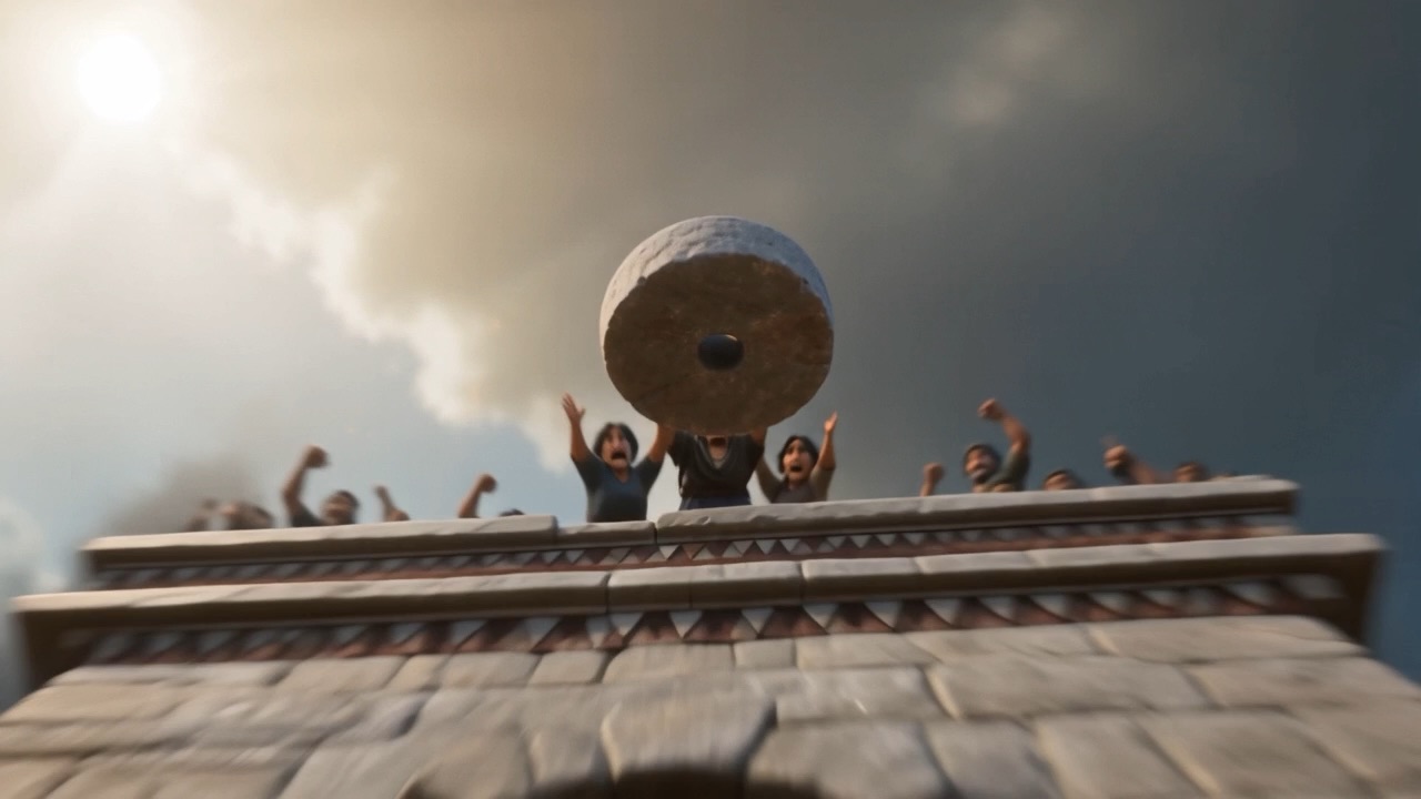 The stone leaves the wall