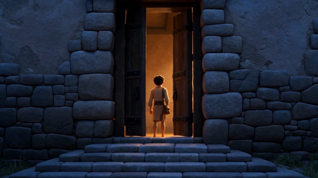 Framed in the gateway, going