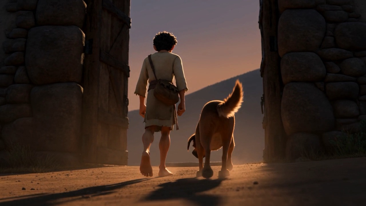The road out, a dog trotting beside him