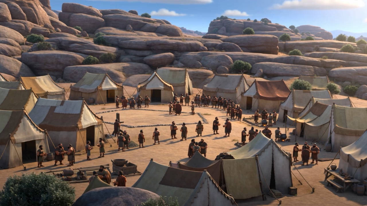 The whole camp, drilling in a circle