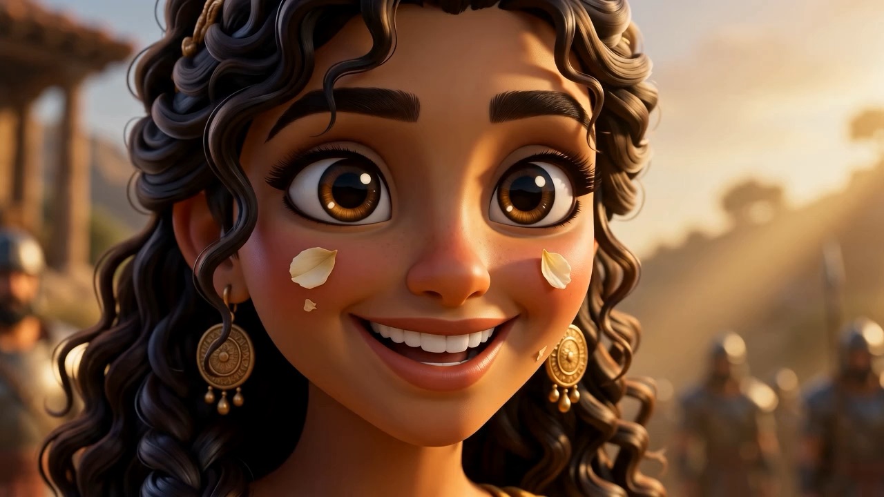 Her face, still laughing, before she hears it