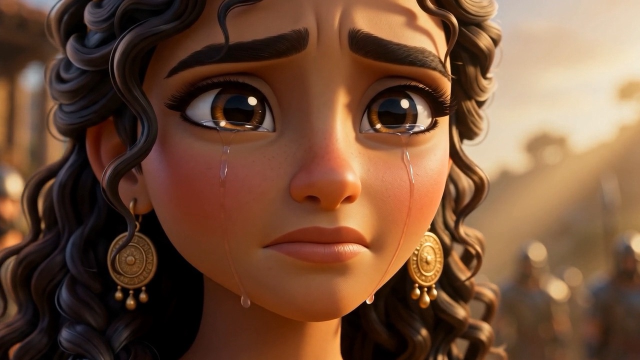 A tear on her cheek
