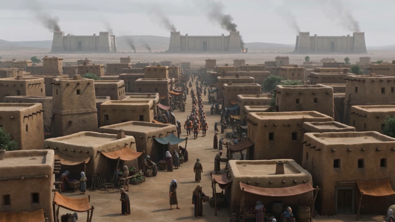 An Israelite market street under Philistine guard