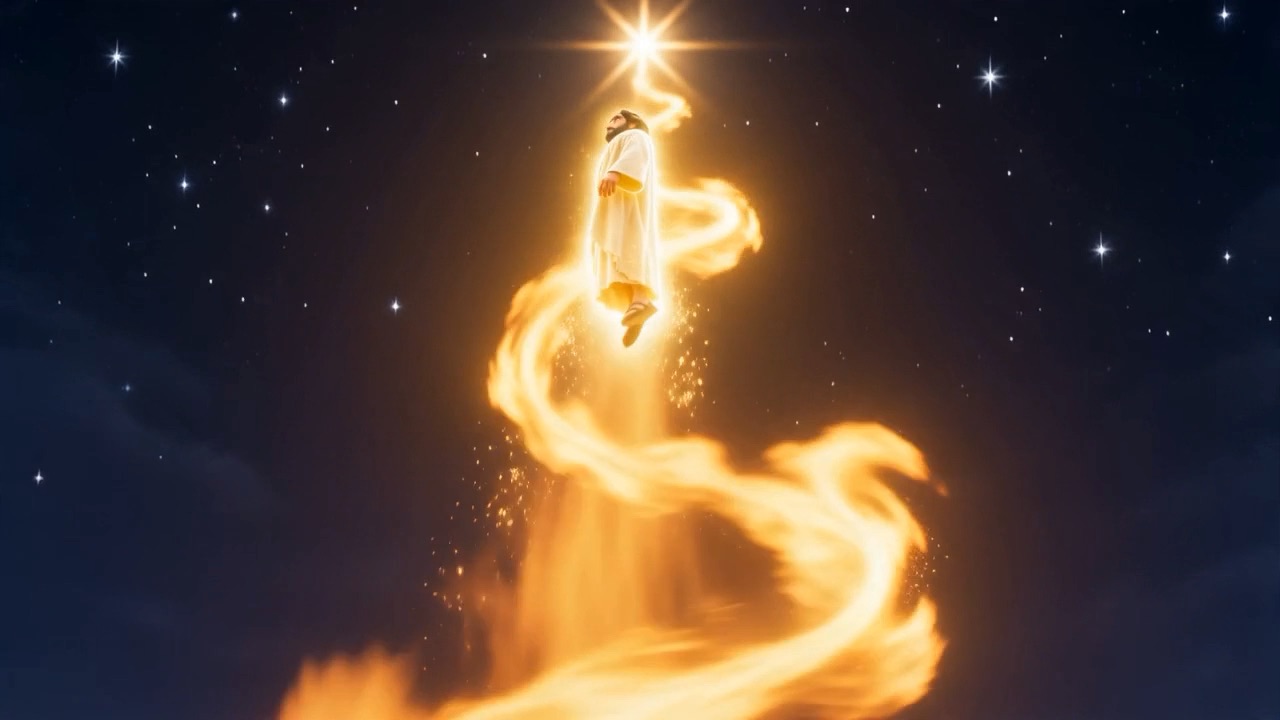 A spiral of light rises toward one bright star
