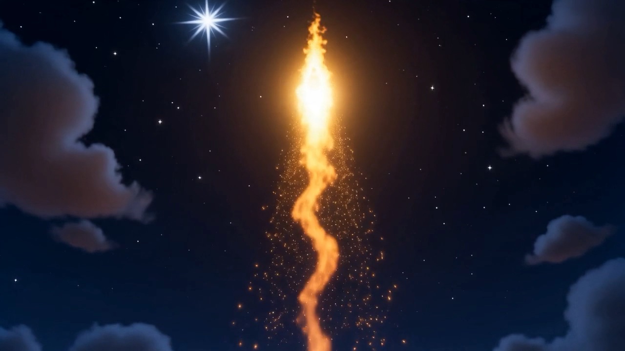 The spark climbs into the night sky and is gone