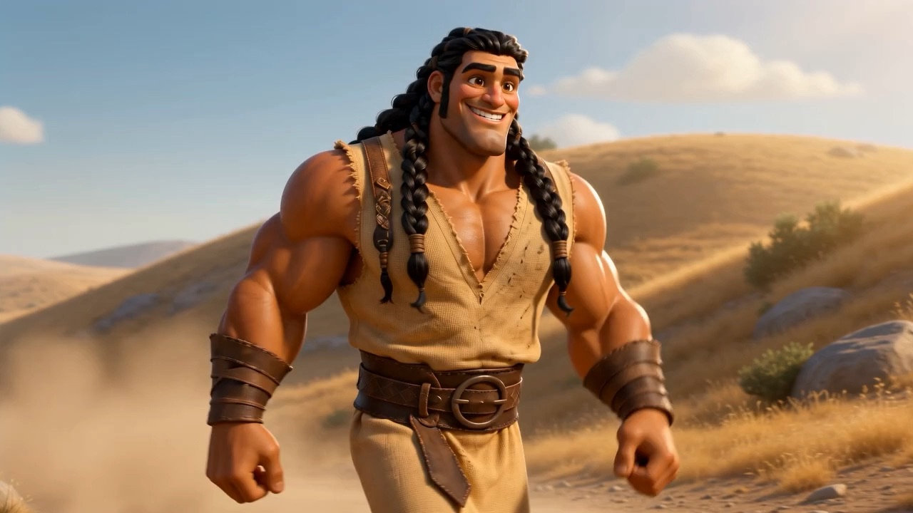 Samson fills the frame, walking to Timnah