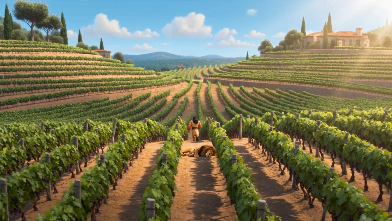 Some time later, the vineyard lies quiet again