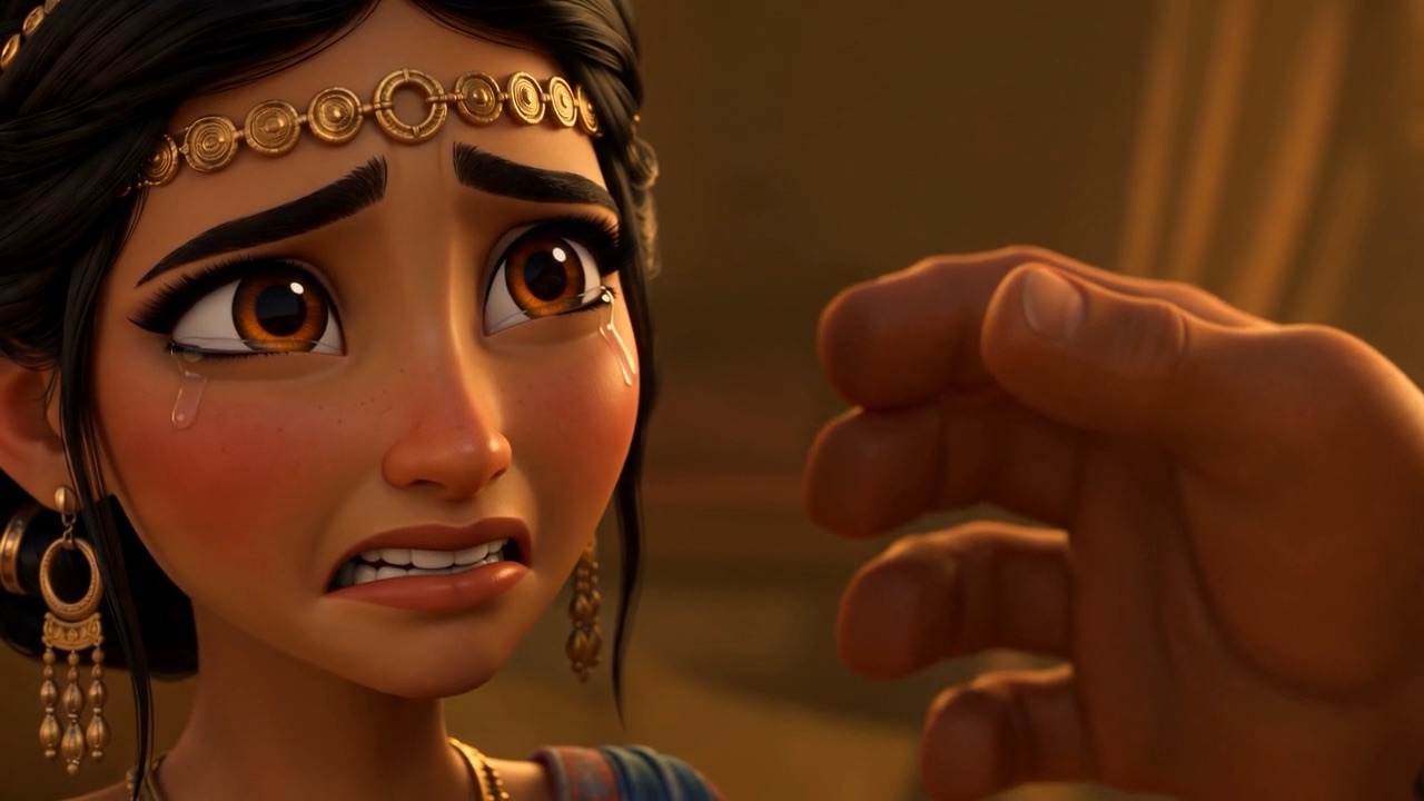 One tear on her cheek, close