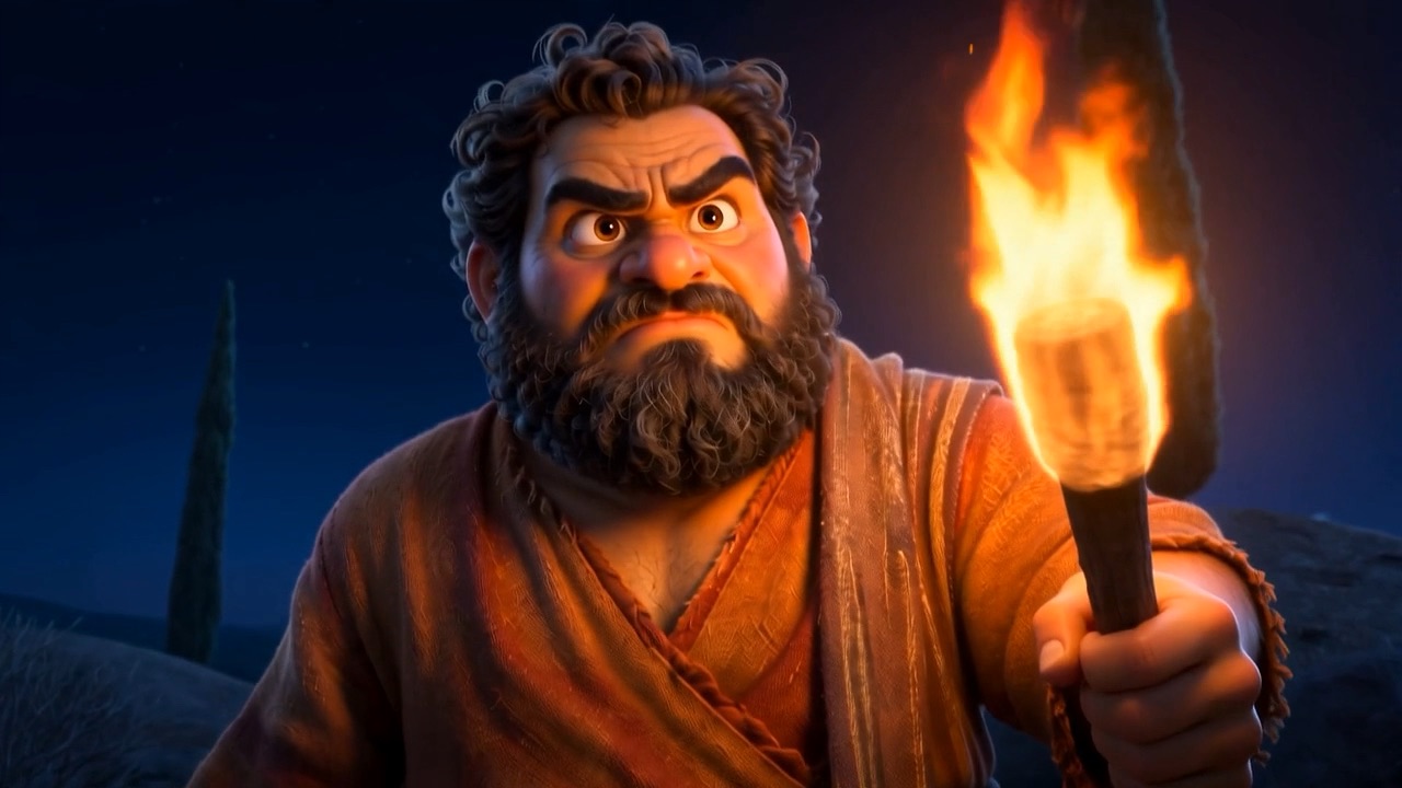 A torch is lit, and his face is not joking