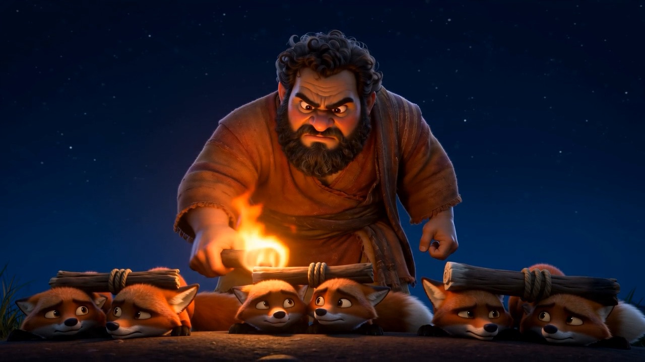 He touches the torches alight and lets them go