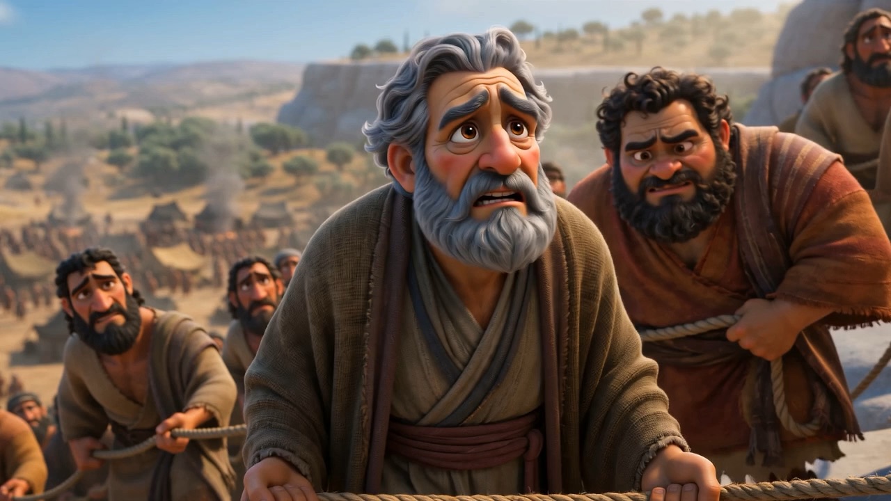 Three thousand men of Judah climb up with ropes