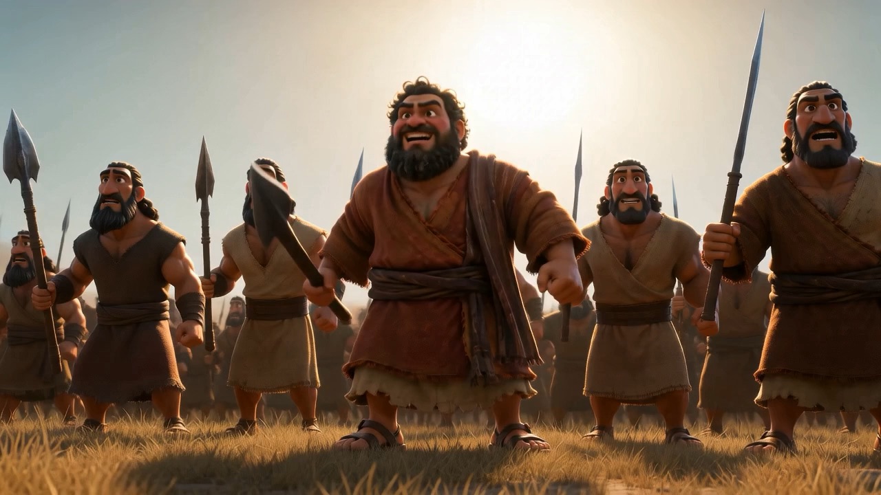 A Philistine army roars at the sight of him