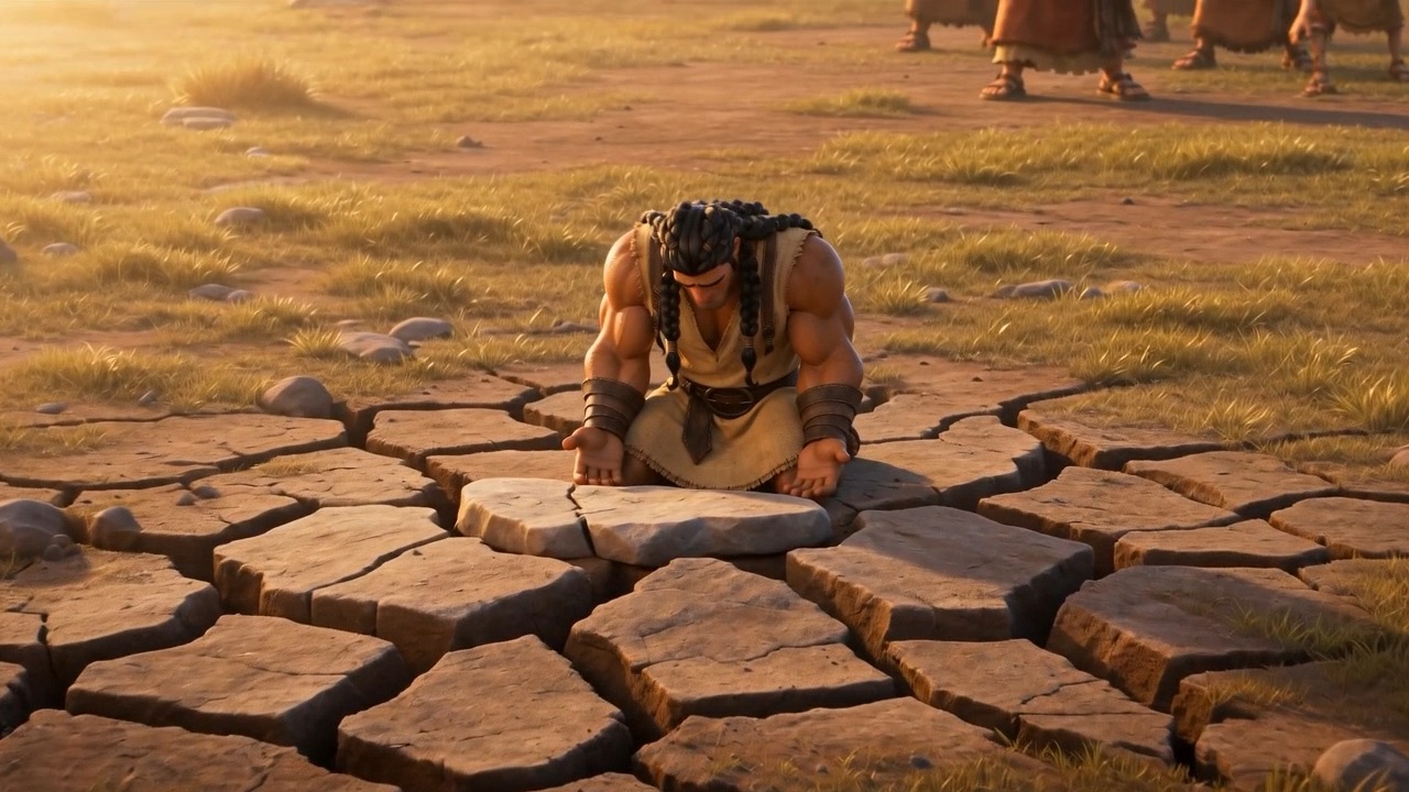 He drags himself over cracked ground, dying of thirst