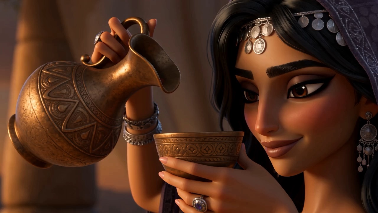 A woman pours wine, smiling over the cup