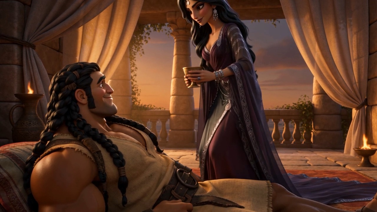 She crosses the terrace to him with the cup