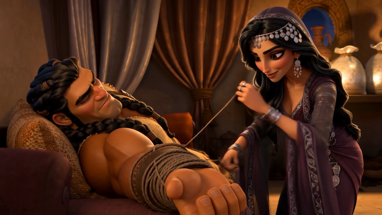 Later, she binds his arm with green cords while he sleeps