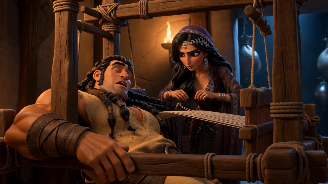 He sleeps with his head near the loom while she works