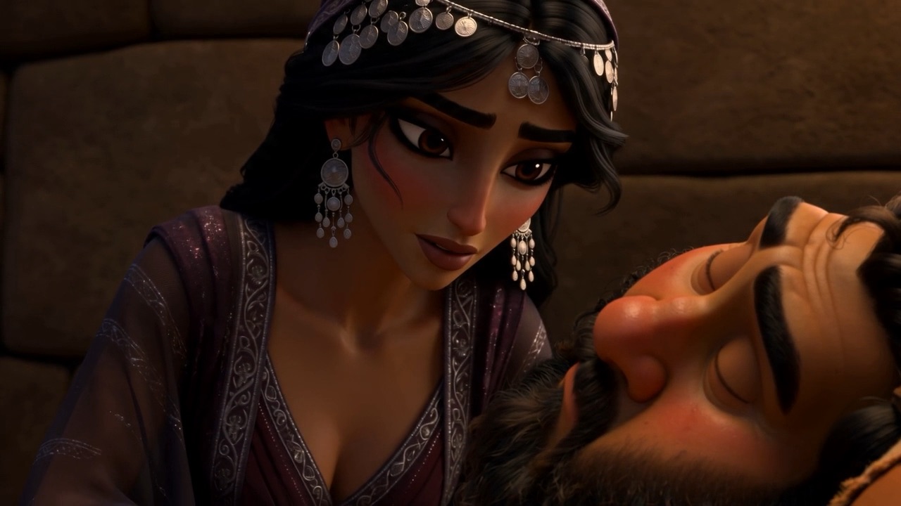 Delilah looks down at him one last time