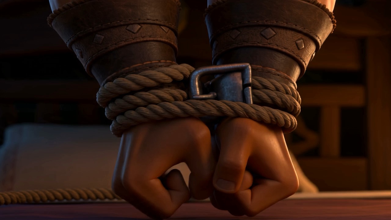 His wrists are bound — and this time the ropes hold