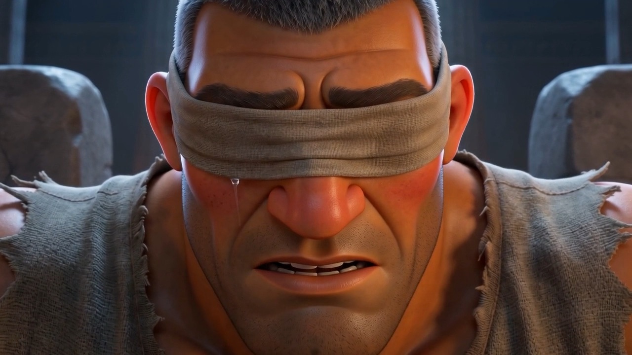 A tear runs from under the bandage