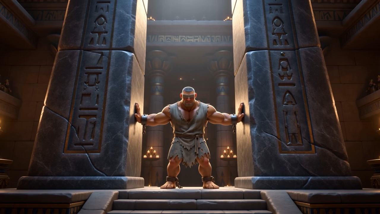 He sets a hand on each pillar