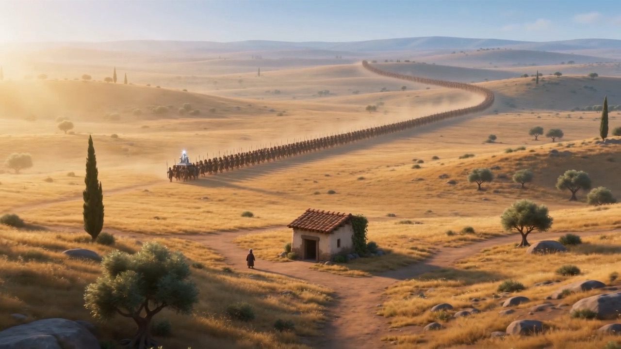 The road, and the column already far down it