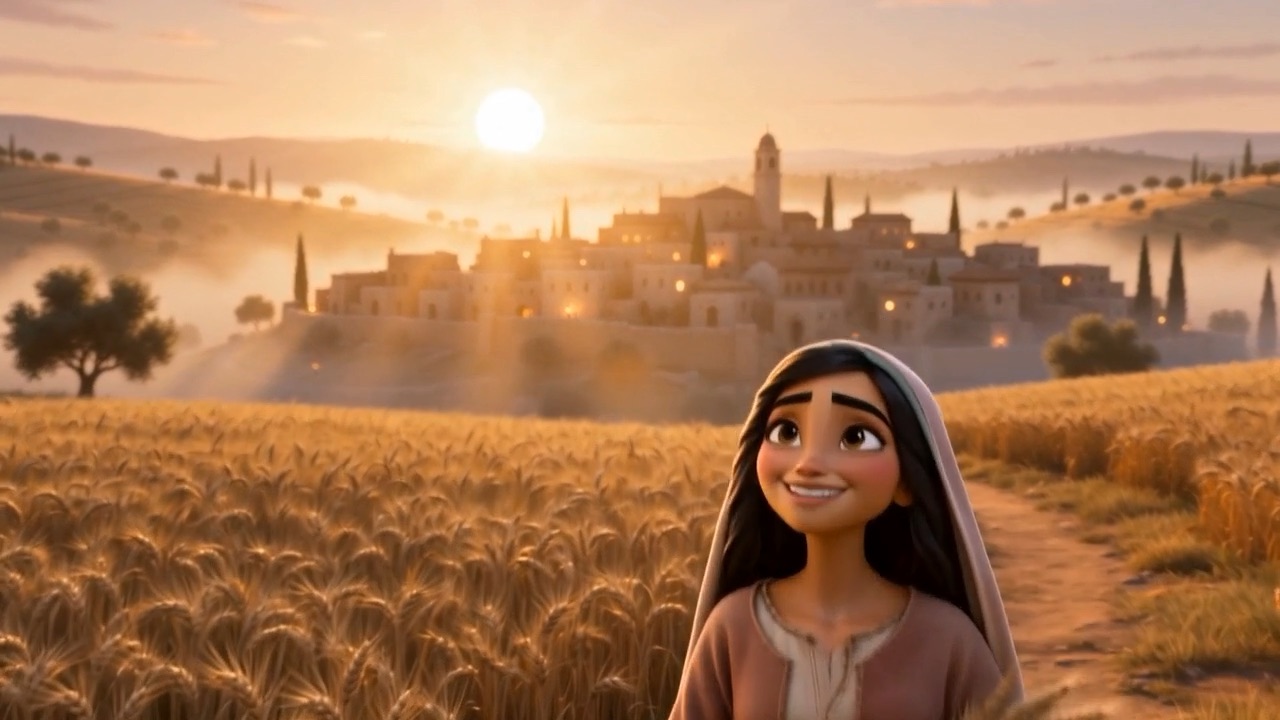Close — she is smiling at something ahead of her