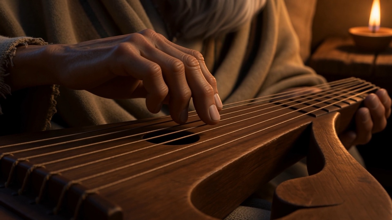The old hand plays slowly, one note at a time
