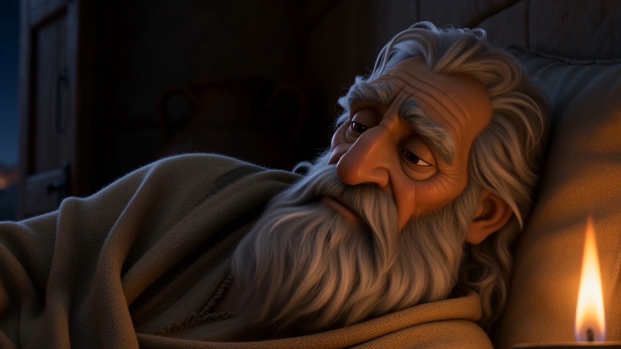 David's face, tired and gentle, in the lamplight