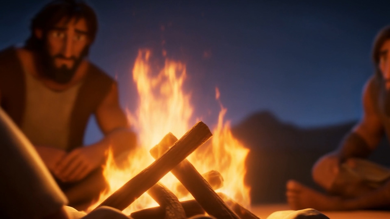 Years later: a campfire among outlaws in the wilderness