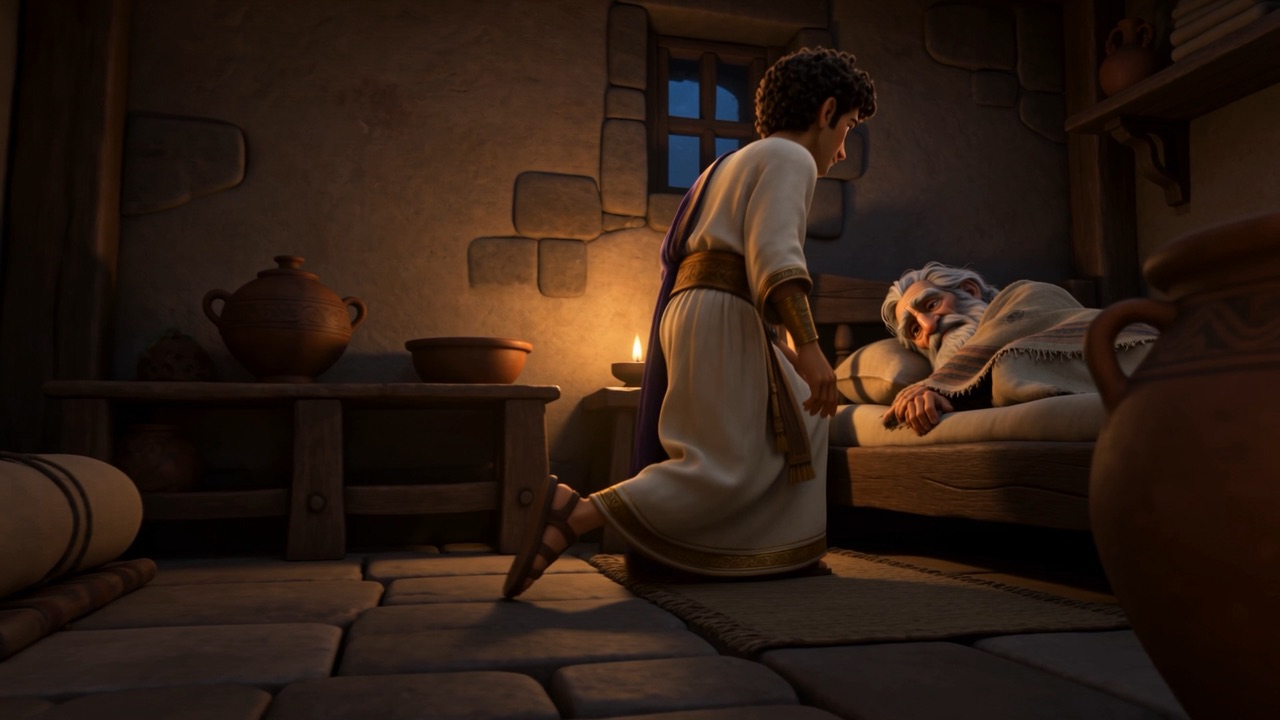 Solomon crosses the room toward his father's bed