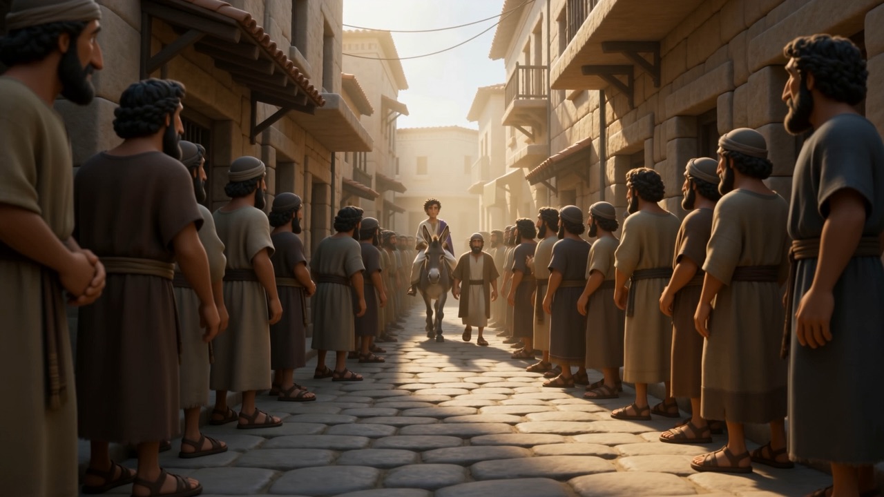 Crowds line a narrow street, waiting