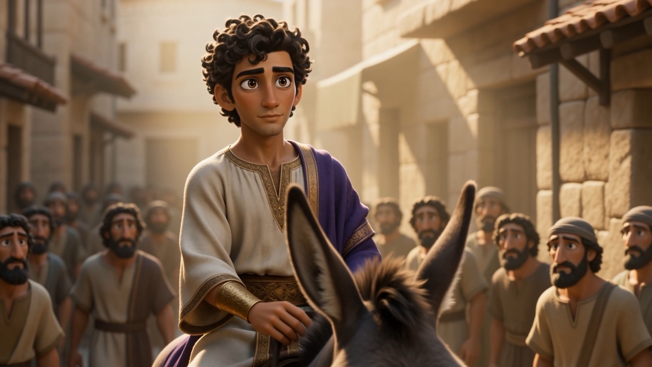 Solomon rides the king's own mule through the crowd
