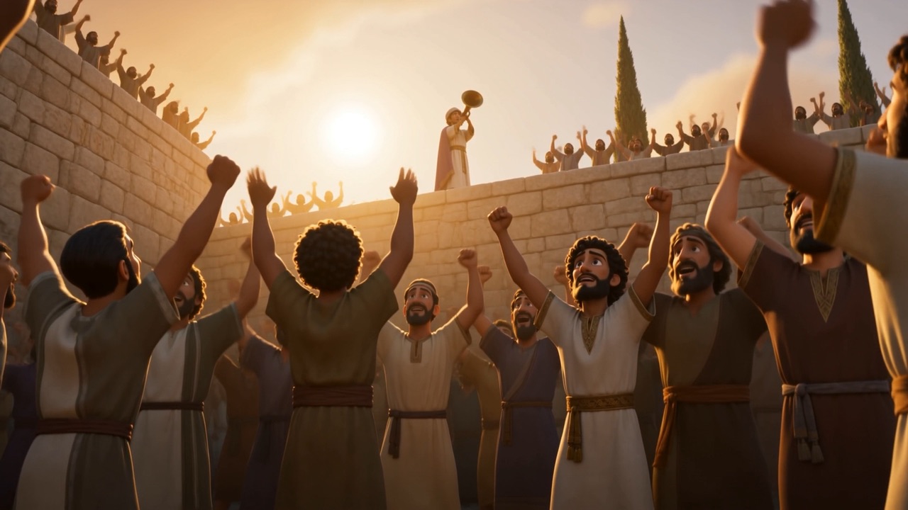 Arms fly up against the sun as the shout goes out