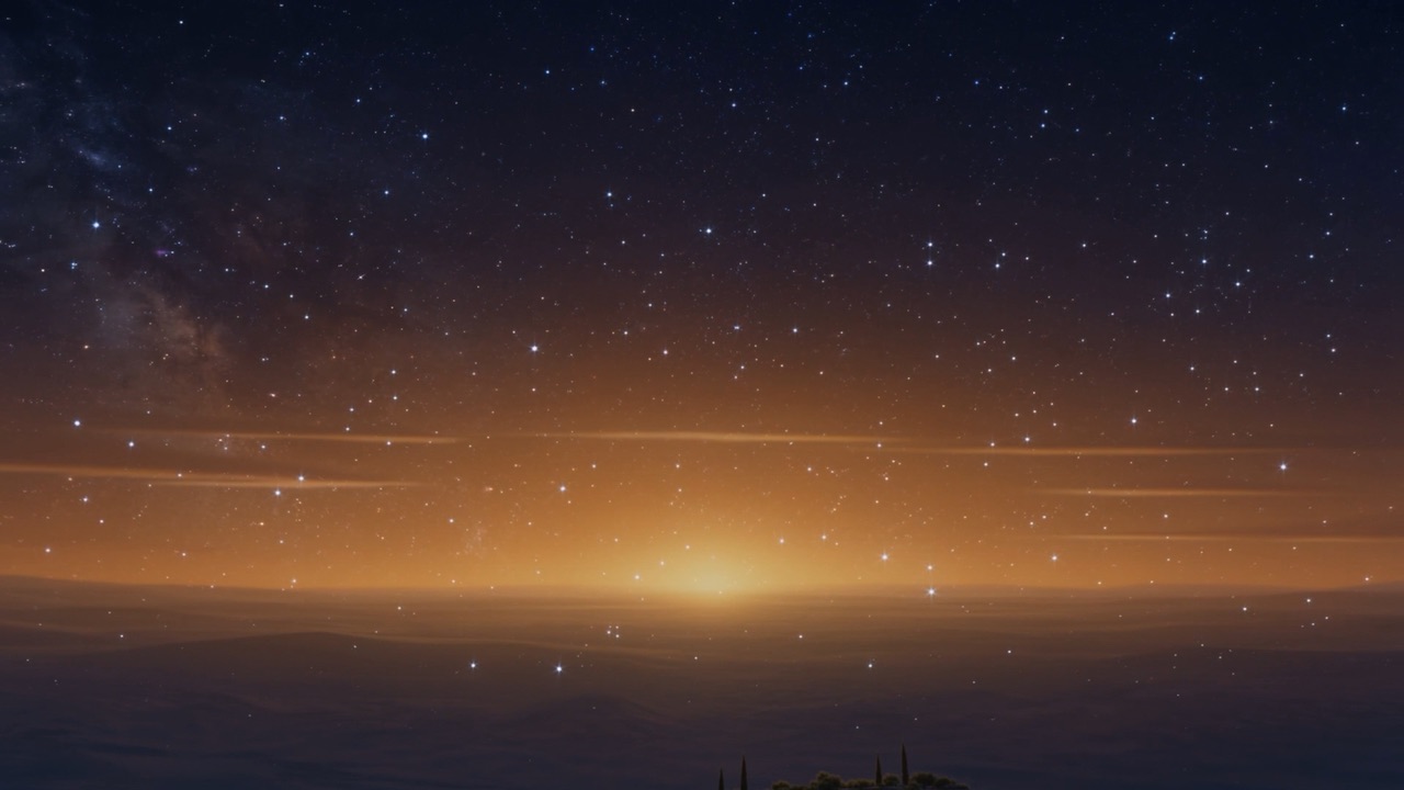 A gold light begins to build on the horizon