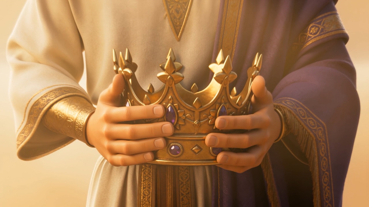 The crown, offered, filling the frame