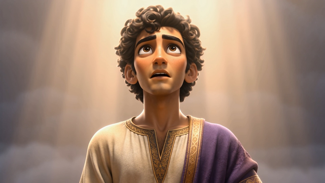 Solomon looks up, searching the light for words
