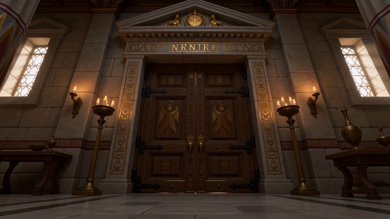 The great doors of the hall, closed