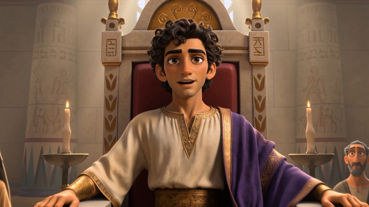 Solomon says something quietly from the throne