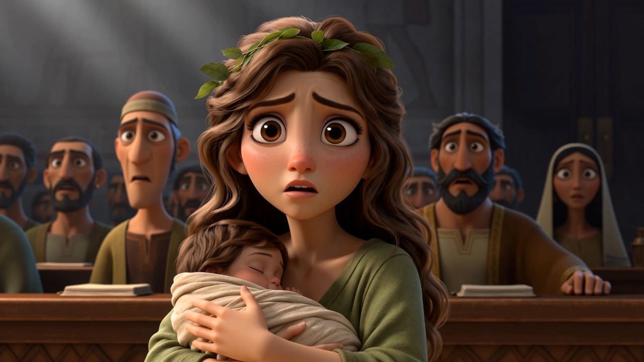 One mother clutches the baby to her chest, horrified