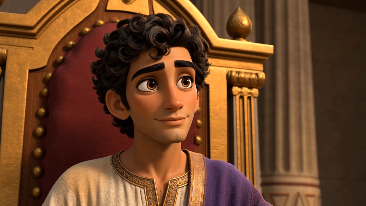 On the throne, a small relieved smile