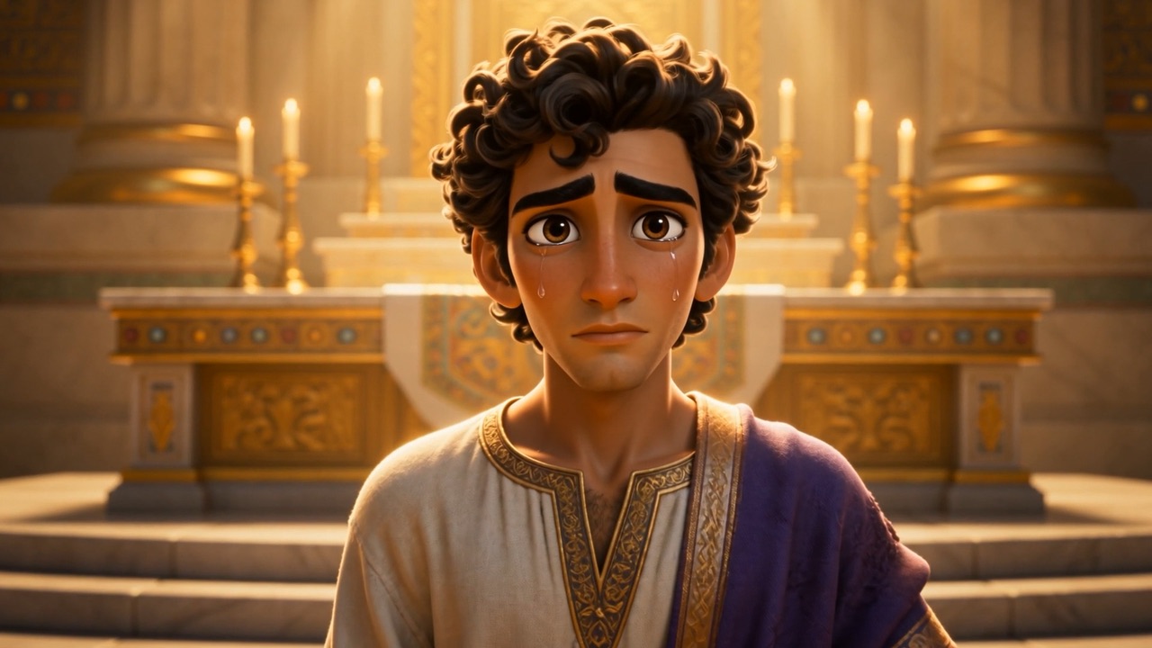Solomon stands at the golden altar, overcome